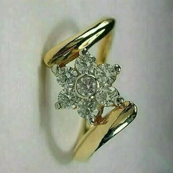 14K Yellow Gold Plated 2Ct Round Cut Simulated Diamond Women's Engagement Ring