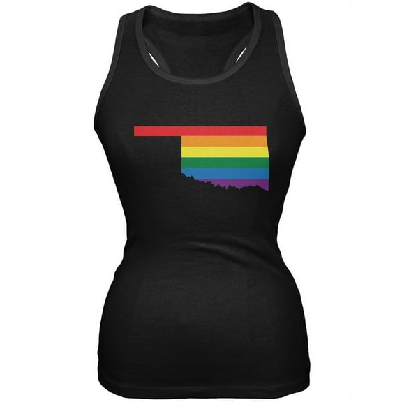 Oklahoma LGBT Lesbian Pride Rainbow Black Juniors Soft Tank Top - Large
