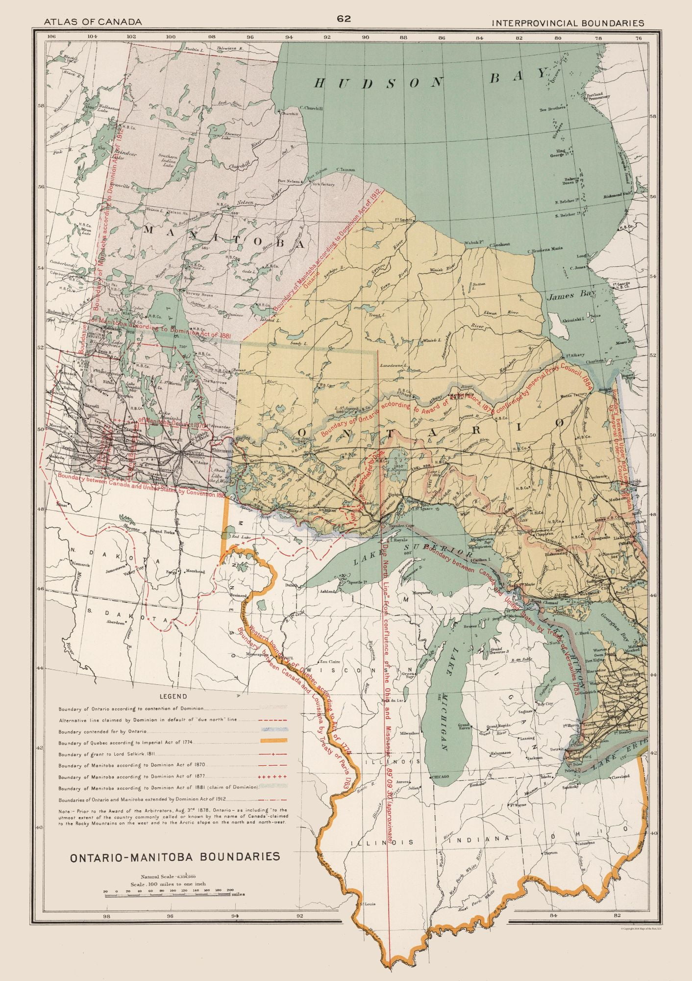 Ontario Manitoba Canada Boundaries Chalifour 1915 23.00 x 32.58 Glossy Satin Paper