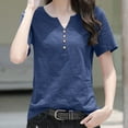 thumbnail image 3 of Kaemgyyd Womens Tops Notch V Neck Short Sleeve Summer Tops Plus Size Button up Solid Color Beach Vaction Clothes, 3 of 3