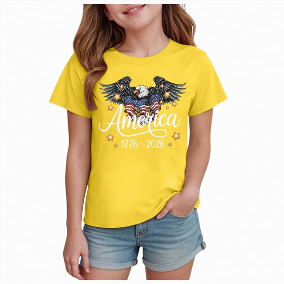 CAICJ98 250 Years of Freedom 1776 2026 July 4th 250th Birthday Boy Girl Tshirt (Yellow,13-14 Years)