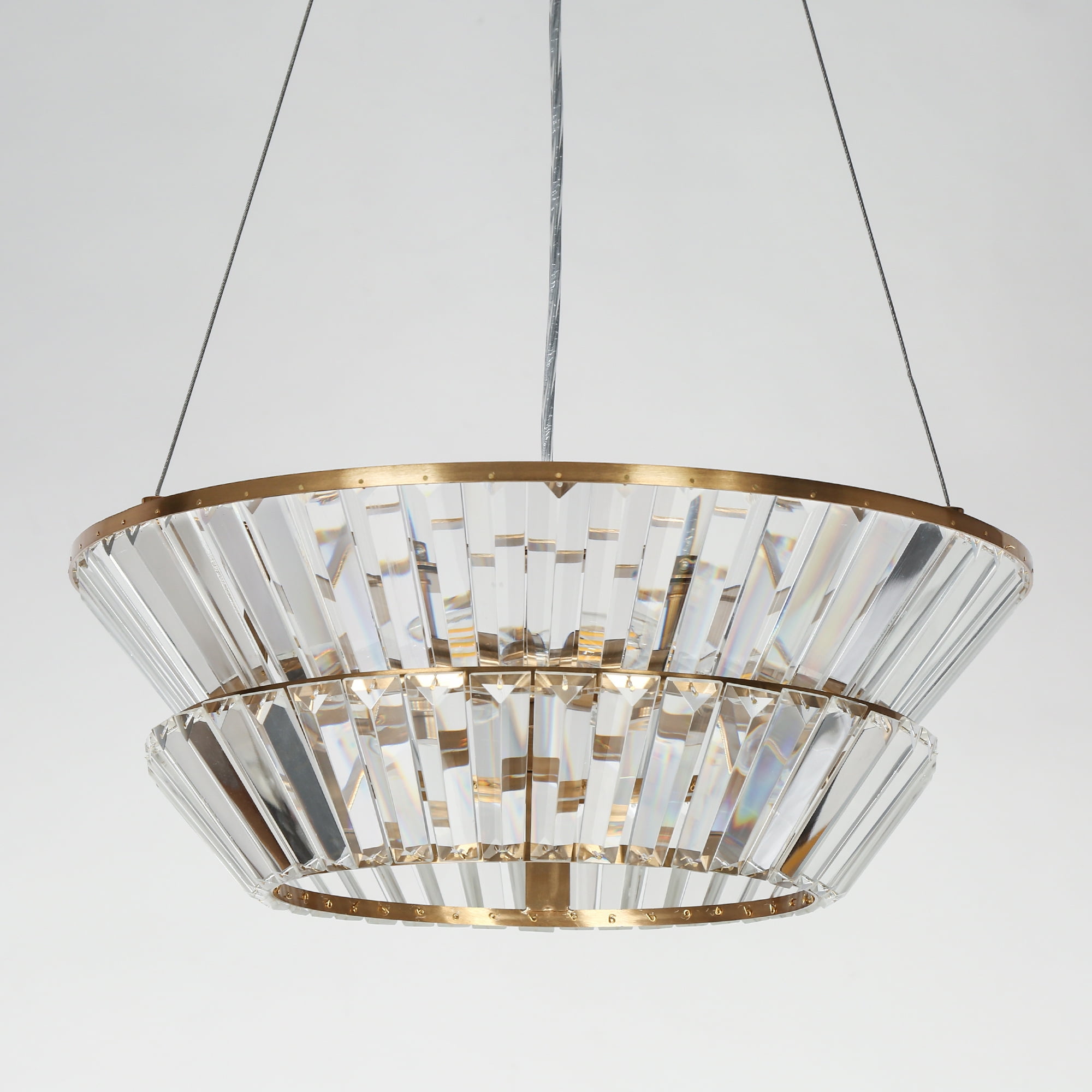LNC Feinaqy 3-Lights 19.7" Modern Luxury Two-Tier Fluted Crystal Chandelier, Gold