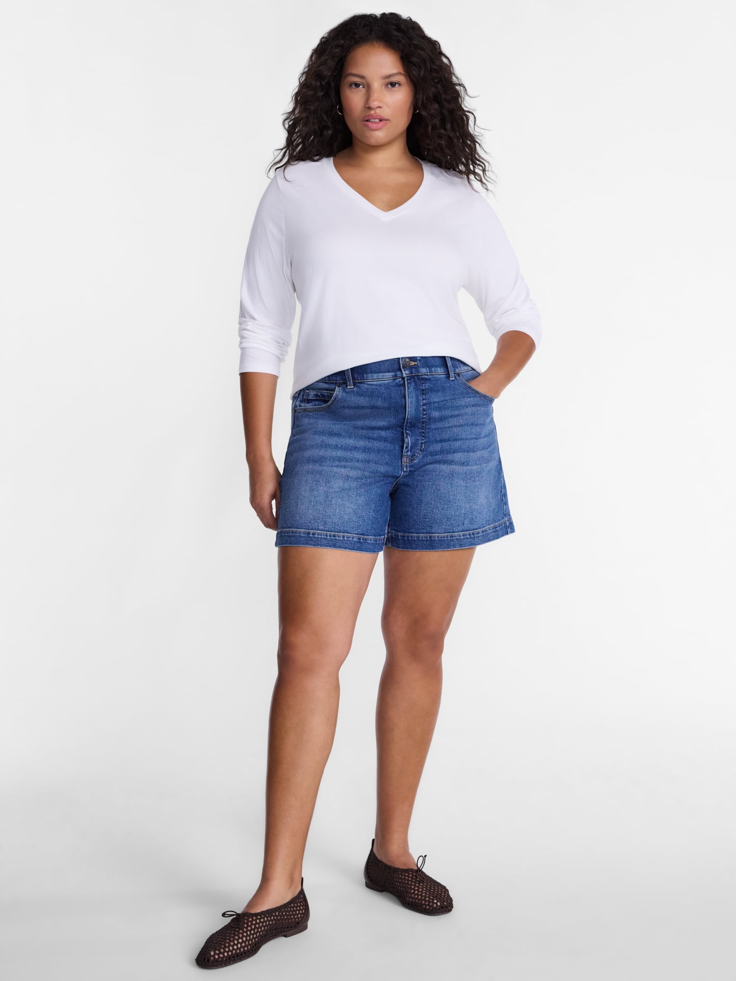 Terra & Sky Women's Plus Size V Neck Tee with Long Sleeves, Size 0X-5X