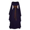 thumbnail image 5 of Women's Gothic Witch Lace Up Long Gown Batwing Sleeve Flowy Renaissance Faire Cosplay Costume Navy XL, 5 of 5
