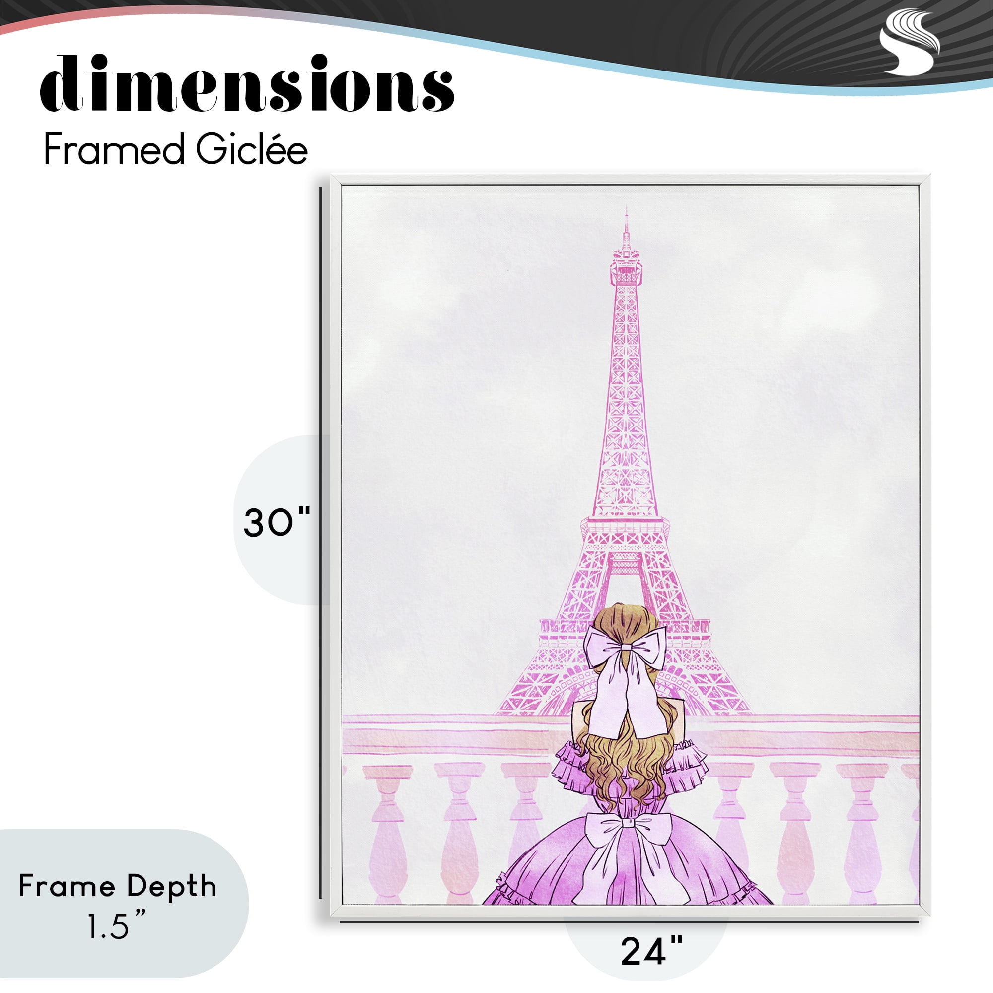 Stupell Industries Pink Gown & Eiffel Tower White Framed Giclee Art, design by Ziwei Li