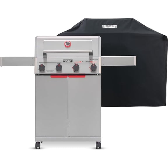 Monument Grills 4 Burner Propane Gas Grill ,Stainless Steel Outdoor Patio Barbecue Grill with Grill Cover