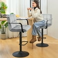 thumbnail image 3 of Furniliving 30" Height Swivel Barstool Adjustable  Armrest Back Support Leather Kitchen Counter Stools Set of 2, Grey, 3 of 13