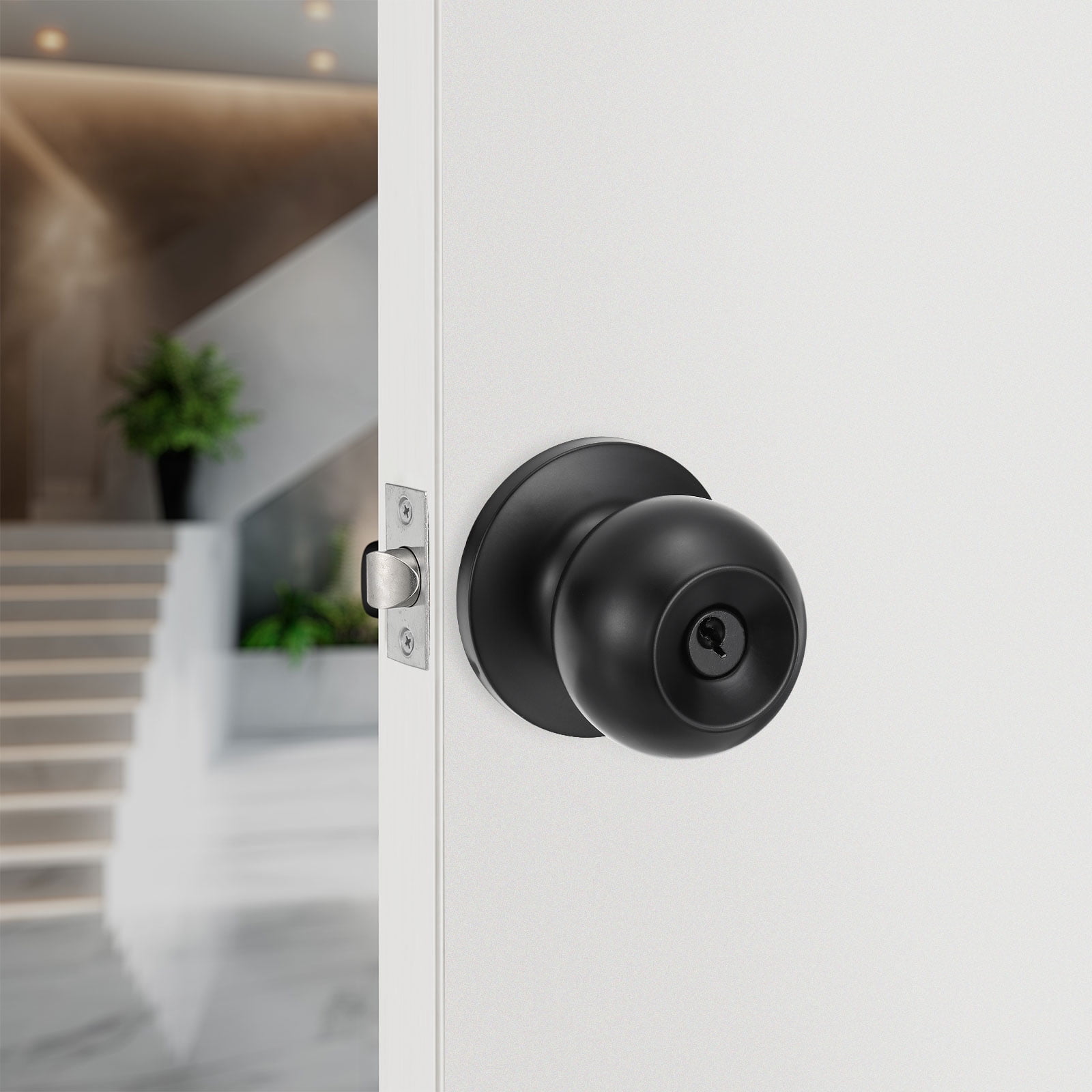 Uxcell Privacy Doorknob, Matte Black Doorknob Lock , Round Ball Door Knobs for Front Door, Bedroom and Bathroom