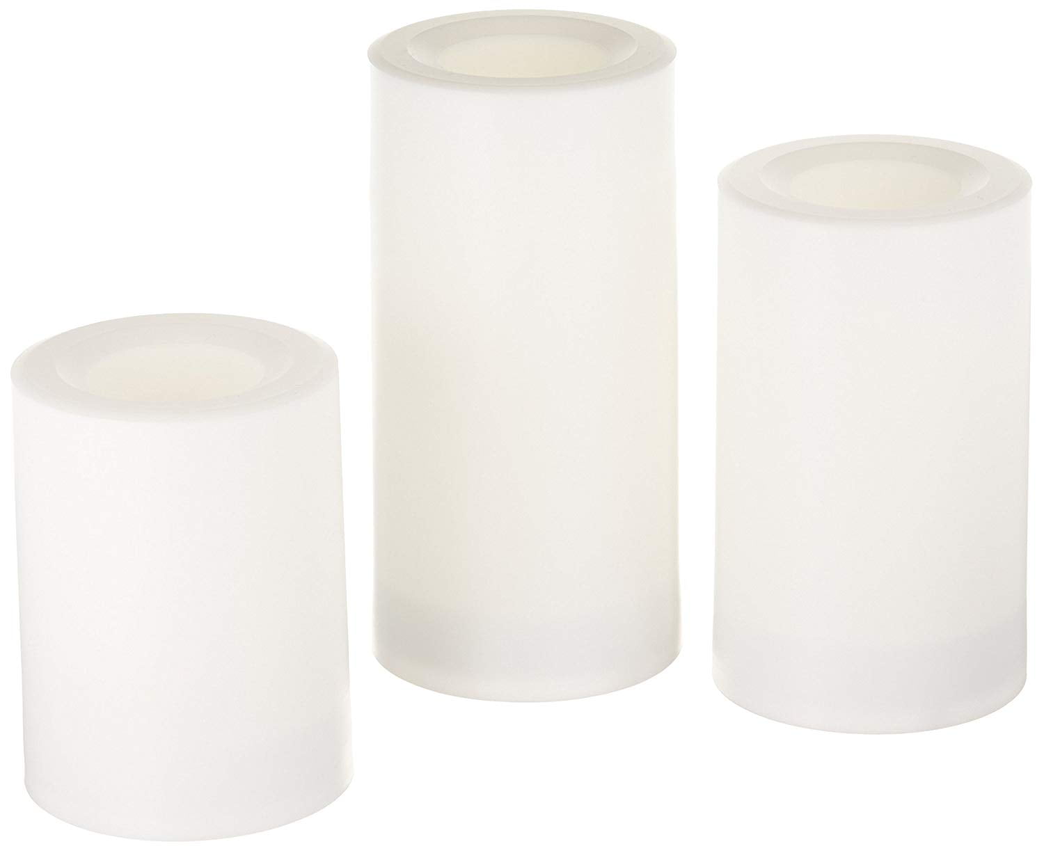 Flameless Round Outdoor Candles with Timer, White, Set of 3, 3 Pack