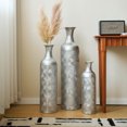 thumbnail image 3 of CQSXDA Decorative Metal Vases Set of 3 Tall with Textured Pattern for Modern Home Decor, Flower Vases for Living Room, Silver, 3 of 13