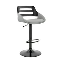 Armen Living KarterAdjustable Gray Faux Leather and Black Wood Bar Stool with Black Base