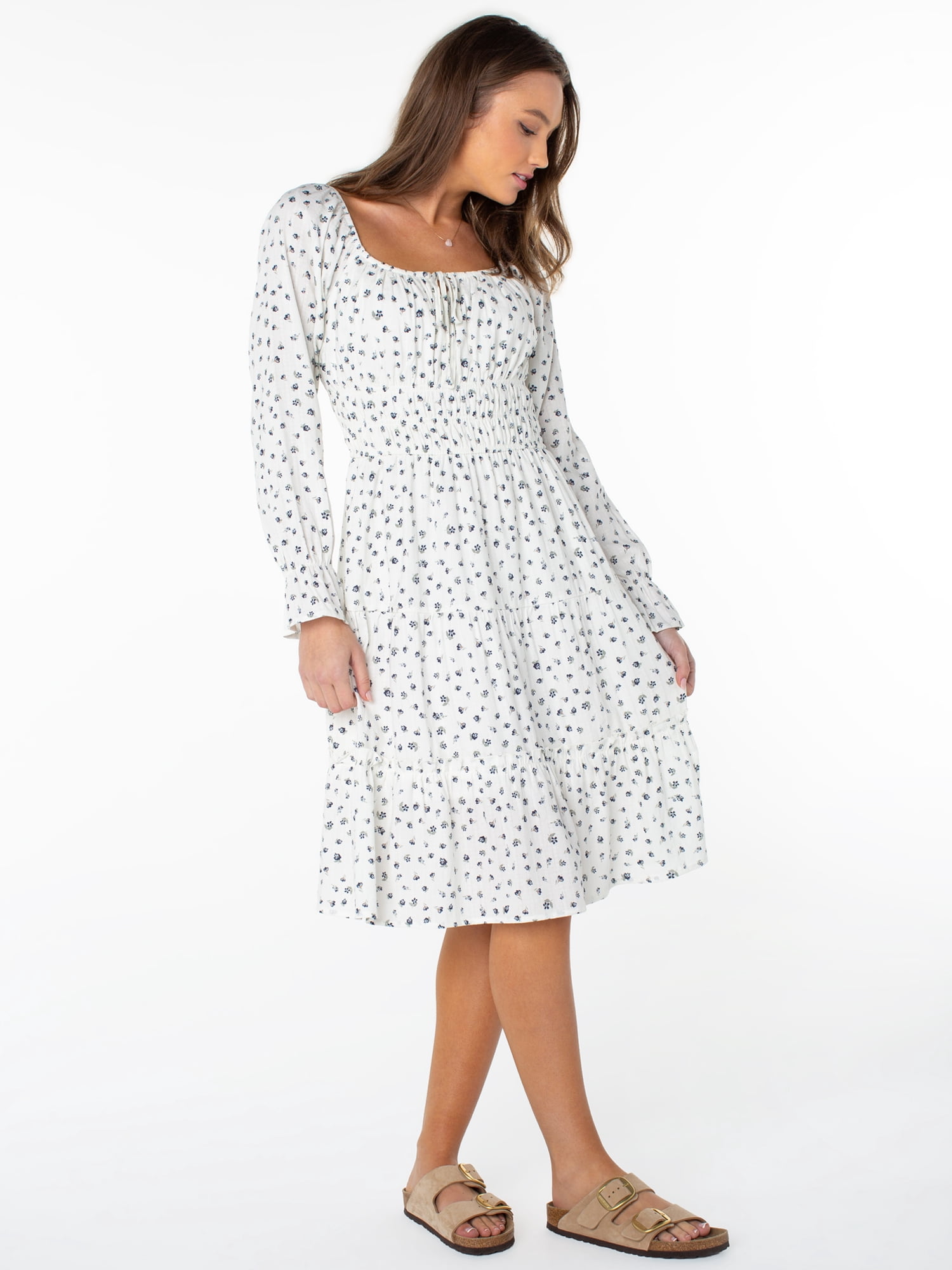 Celebrity Pink Women's Long Sleeve Lace Trim Midi Dress, Sizes XS-XXXL