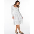 thumbnail image 4 of Celebrity Pink Women's Long Sleeve Lace Trim Midi Dress, Sizes XS-XXXL, 4 of 7