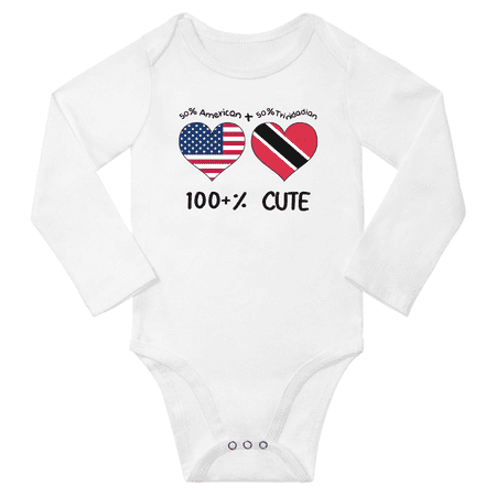 

50% American + 50% Trinidadian = 100+% Cute Baby Long Slevve Bodysuit (White 6-12 Months)