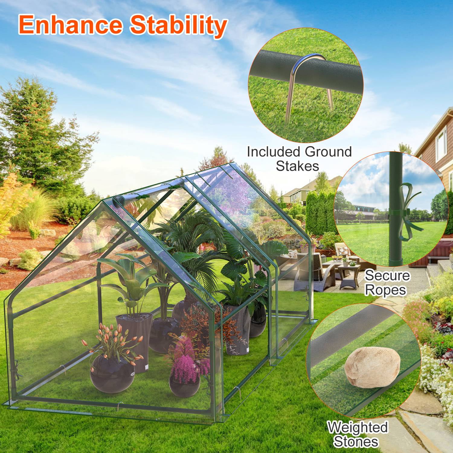 Portable Mini Greenhouse With Roll-Up Zipper Doors Waterproof UV-Resistant PVC Cover Hot House For Indoor Outdoor Garden Patio Backyard, 70.86*33.46*37.4 in