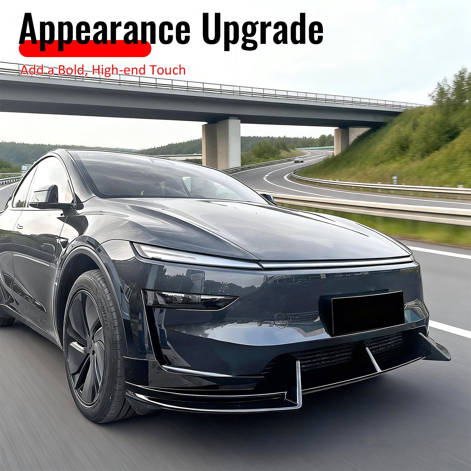 Ikon Motorsports 3PCS Front Lower Bumper Lip Air Dam Chin Spoiler Splitter For 2026 Tesla Model Y Juniper Premium IKON Style Gloss Black ABS Plastic
