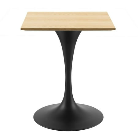 Modway Lippa 24" Square Modern Wood & Metal Dining Table in Natural/Black