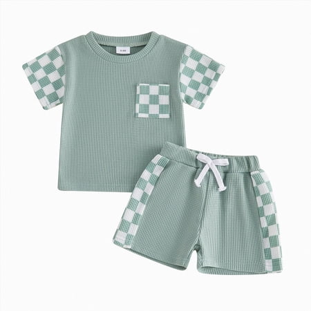Toddler Kids Summer Clothes 2-Piece Simple Short Sleeve T-Shirt & Shorts Comfortable Breathable Boys Girls Clothes 18-24 Months