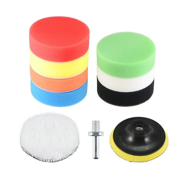 4" Foam Drill Polishing Pad Kit, 7pcs Flat Sponge Pads 1pcs Wool Pad 1pcs Backing Pad with M10 Drill Adapter