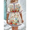 thumbnail image 4 of Fiesta Embroidered Mexican Dress for Women Plus Size Short Sleeve Summer Boho Dresses with Pocket White XL, 4 of 7