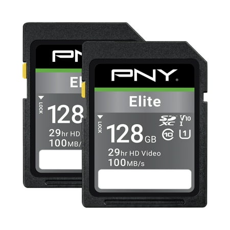PNY 128GB Elite Class 10 U1 V10 SDXC Flash Memory Card 2-Pack