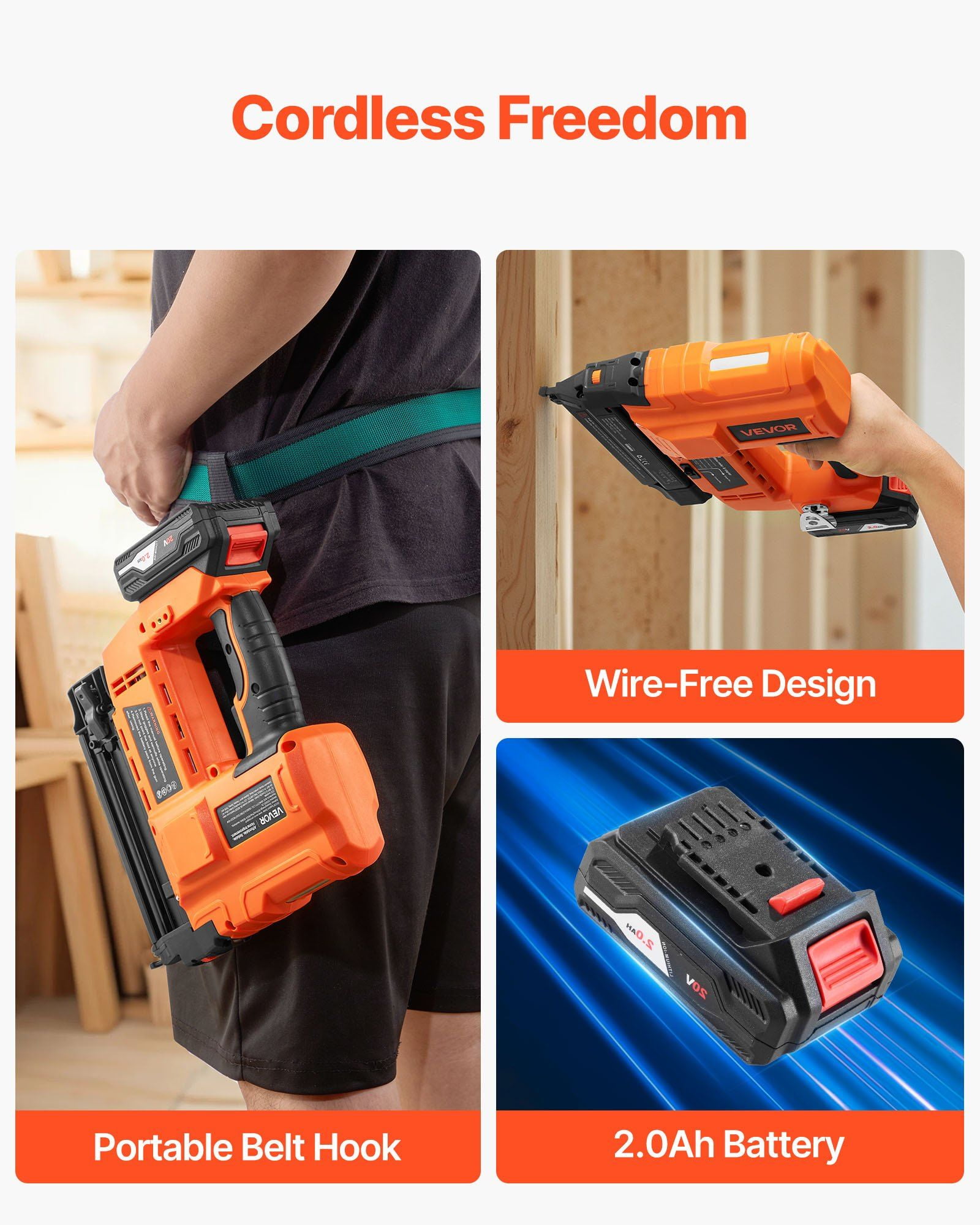 20V Cordless 18-Gauge Brad Nailer Kit with 2.0Ah Battery, Fast Charger, 500 Nails, Precision Depth Control, Designed for DIY Enthusiasts and Home Woodworking