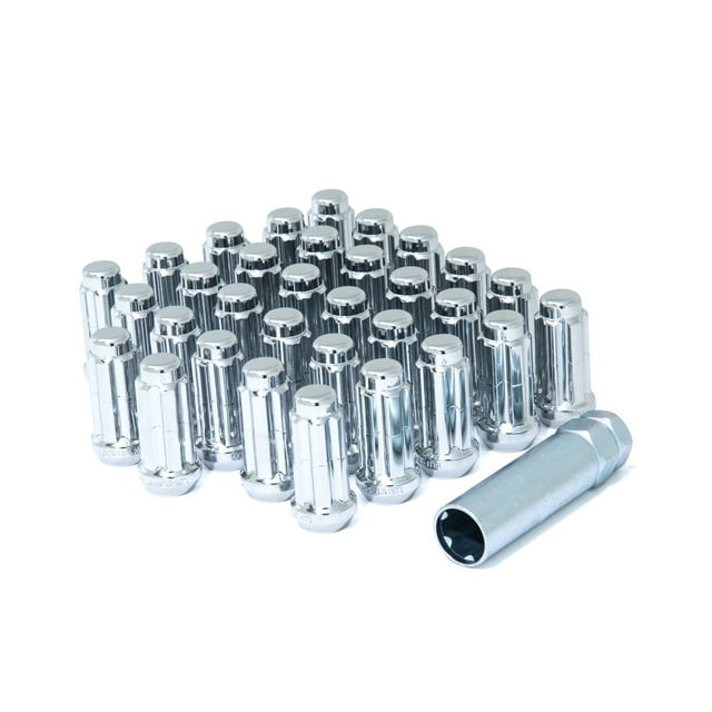 Gorilla Wheel Installation Kit K8TS-00916GR 8 Lug Kit; 9/16 Inch x 18 Thread Size; 60 Degree Conical; Spline Drive; Acorn; 6 Spline Tool; Kit Includes 32 Chrome Plated Steel Lug Nuts/Socket Key