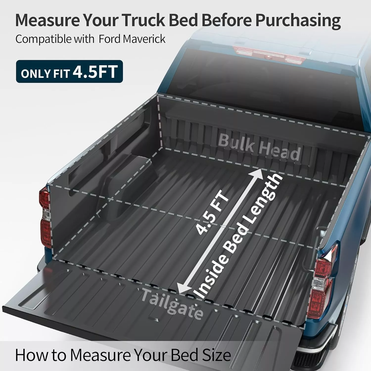 RVNI 4.5FT FRP Hard Tri-Fold for 2022-2023 2024 Ford Maverick Tonneau Cover Truck Bed
