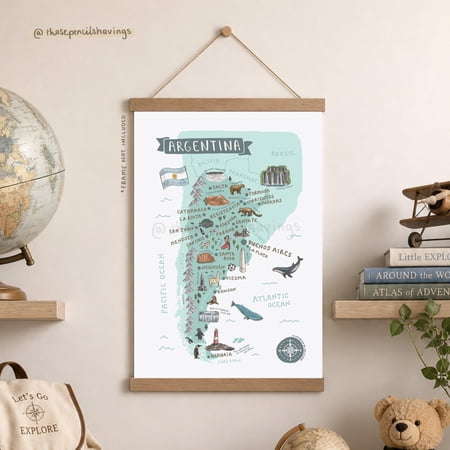 Argentina Map Print: Illustrated Travel Souvenir, South America Wall Art , Poster Print Only