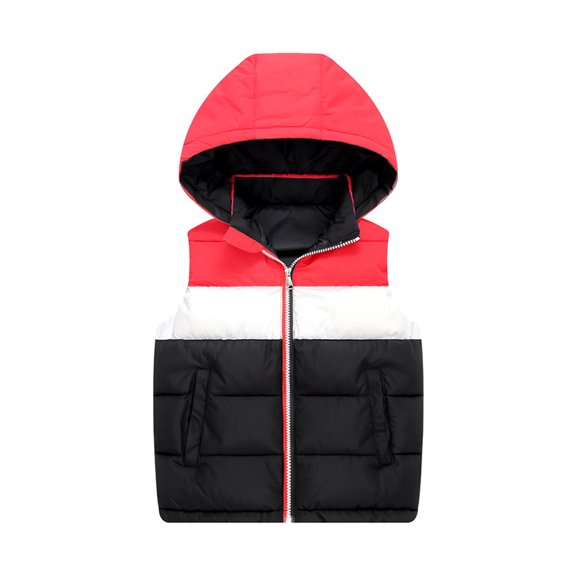 Qudderr Kids Baby Winter Hooded Vest Color Blocking down Cotton Waistcoat Boys Girls Full-Zip Warm Sleevelss Jacket 3-12Y