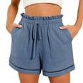 thumbnail image 2 of Womens Shorts with Pockets Summer Casual Shorts for Women Waist Casual Lightweight Adjustable Knot Loose Blue, 2 of 7