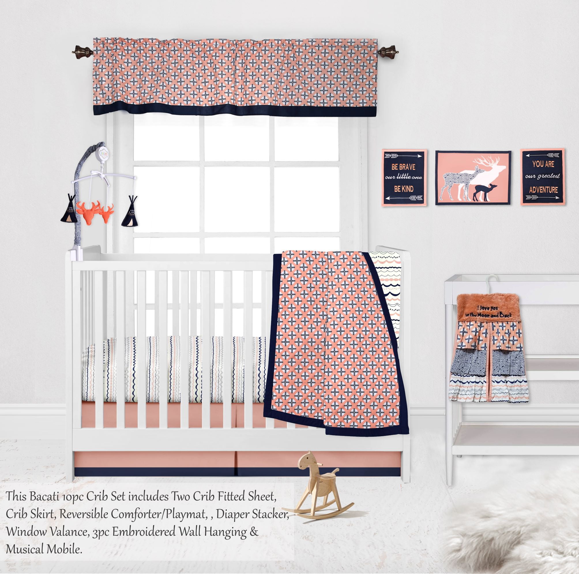 Navy blue and pink baby bedding 2025