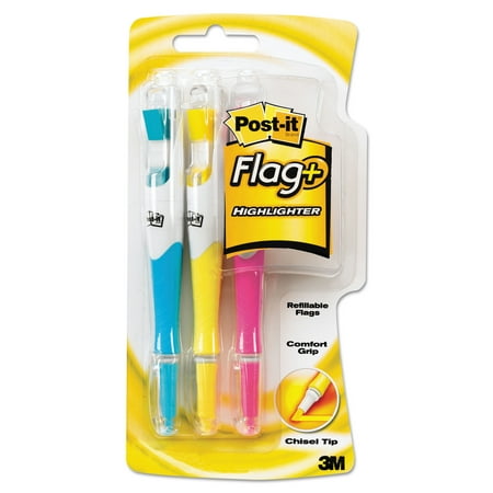 Post-it Flag+ Writing Tools Flag + Highlighter, Blue/Pink/Yellow, 50 Flags, 3/Pack -MMM689HL3