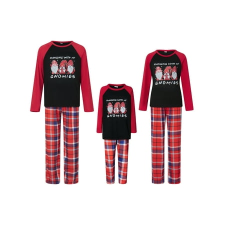 

Youweixiong Christmas Pajamas Cute Print Long Sleeve Tops Plaid Pants PJ Set for Family