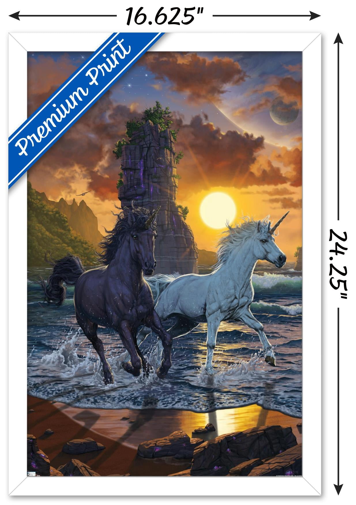 Vincent Hie - Unicorns On A Beach Wall Poster, 14.725" x 22.375", Framed