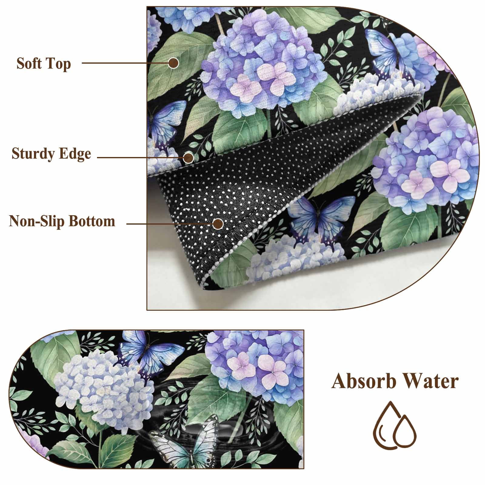 Purple Hydrangea Area Rugs 5'x7', Washable Small Throw Rugs for Laundry Room Playroom, Spring Floral Elegant Pastoral Flowers Indoor Outdoor Rug Non-Slip Low Pile Carpet Runner Reversible Floor Mats