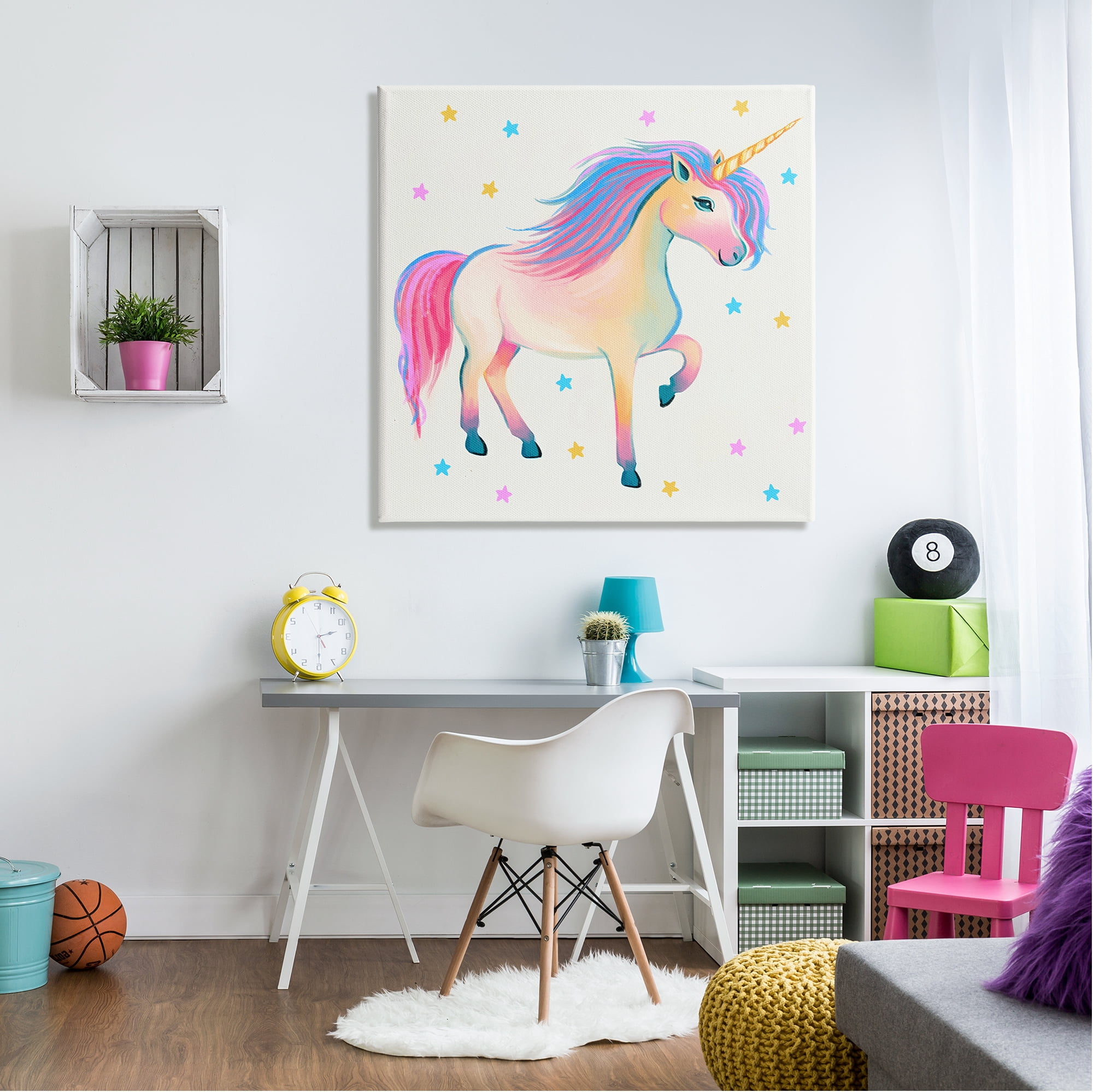 Stupell Industries Pastel Unicorn & Stars Fairy Tales & Fantasy Painting Gallery Wrapped Canvas Art Print Wall Art, 36 x 36