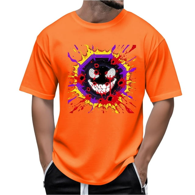 EGNMCR Hauts pour Hommes, Chemisiers et Chemises à Manches Courtes à Col Rond pour Hommes T-Shirt Imprimé d'Halloween pour Hommes Haut à Manches Courtes à Col Rond pour Hommes Haut pour Hommes