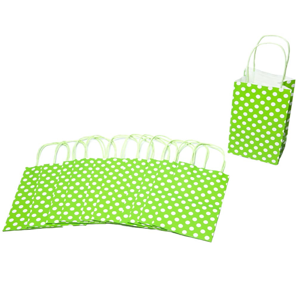 Small Lime Green Polka Dot Kraft Gift Bags