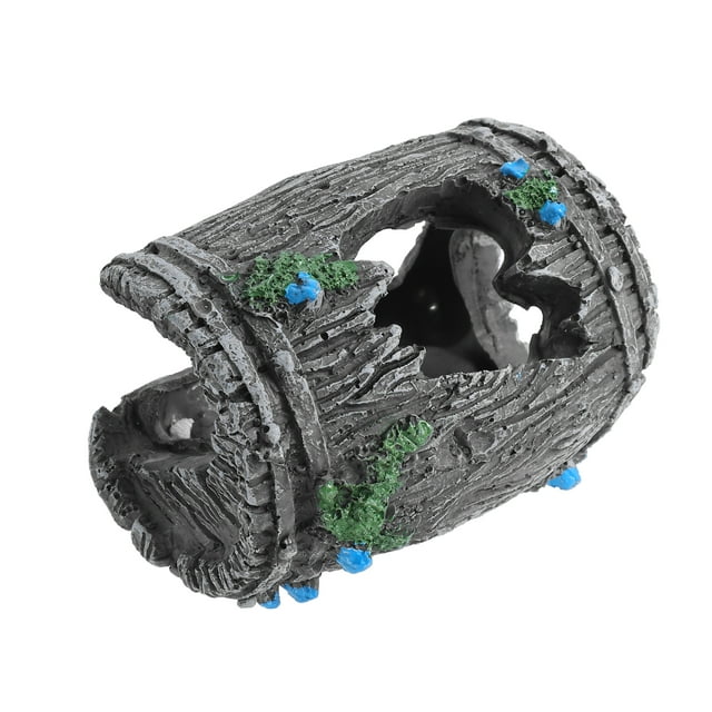 Decoraciones de acuario adorno de tronco de árbol hueco resina accesorios para peces gris verde azul 3.15" de longitud