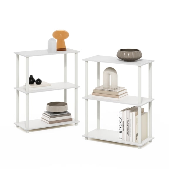 3-Tier Compact Multipurpose Shelf Display Rack, White/White, Set of 2