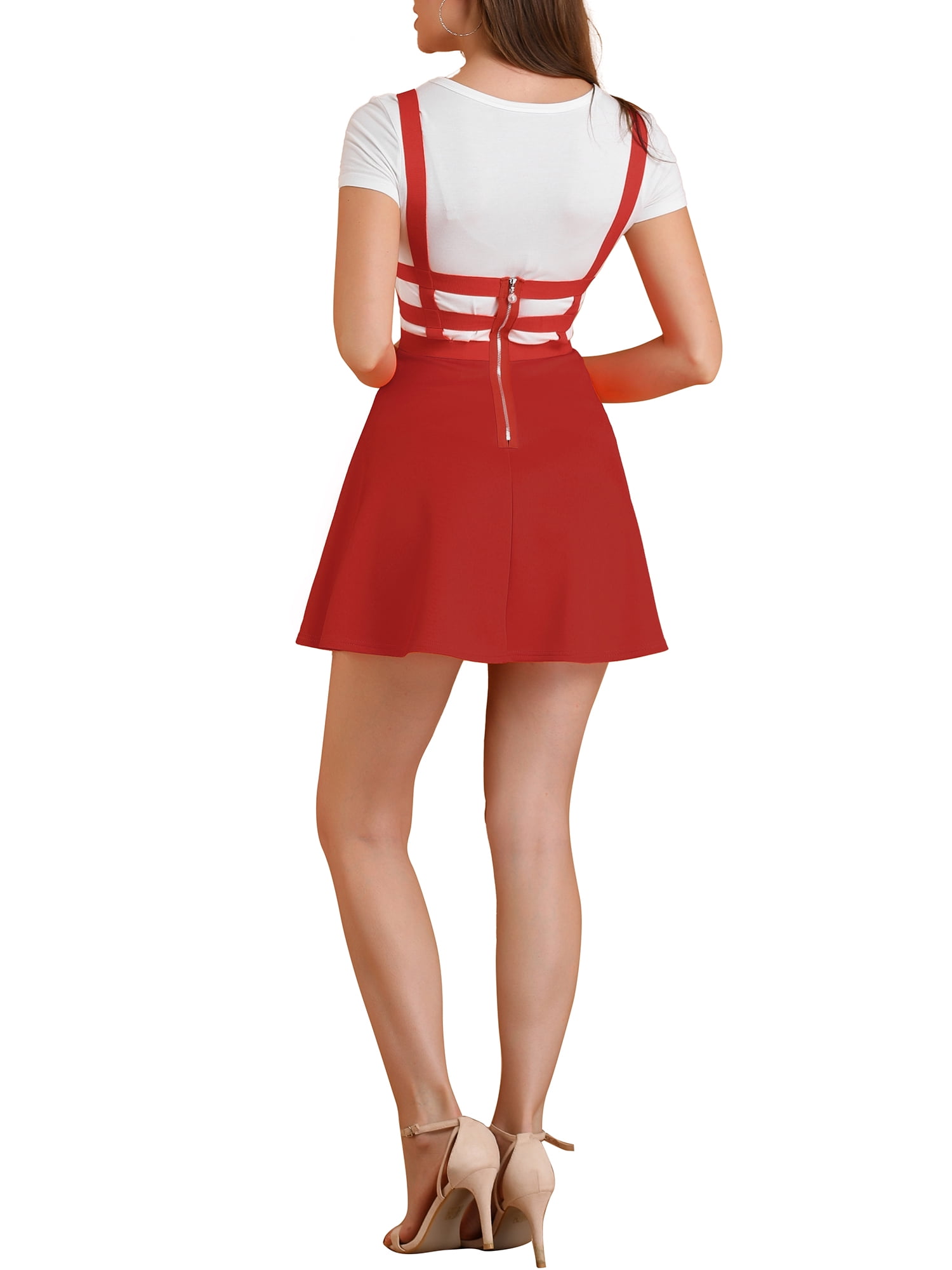 DARING DIVA Women's Elastic High Waist Mini Suspender Skirt XS Red