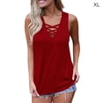 thumbnail image 1 of Camiseta sin mangas con cuello en V Chaleco con cordones Camiseta sin mangas de color sólido para mujer, rojo vino, XL Kearding AP001796-24, 1 of 6