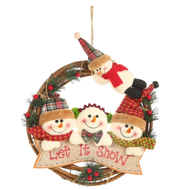 Navidad Muñeco De Nieve Elk Vine Anillo De Ratán Colgante Decoración Para La Ventana Del Hogar Puerta Delantera Pared Chimenea Ventana seitruly HA042993-02