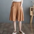 thumbnail image 6 of Women's Soft Fabric Mid Elastic Waist Capris with Pockets, Straight Leg Cropped Pants, Casual Comfortable Summer Beach Workout Pants | VerBelle,Khaki L, 6 of 7