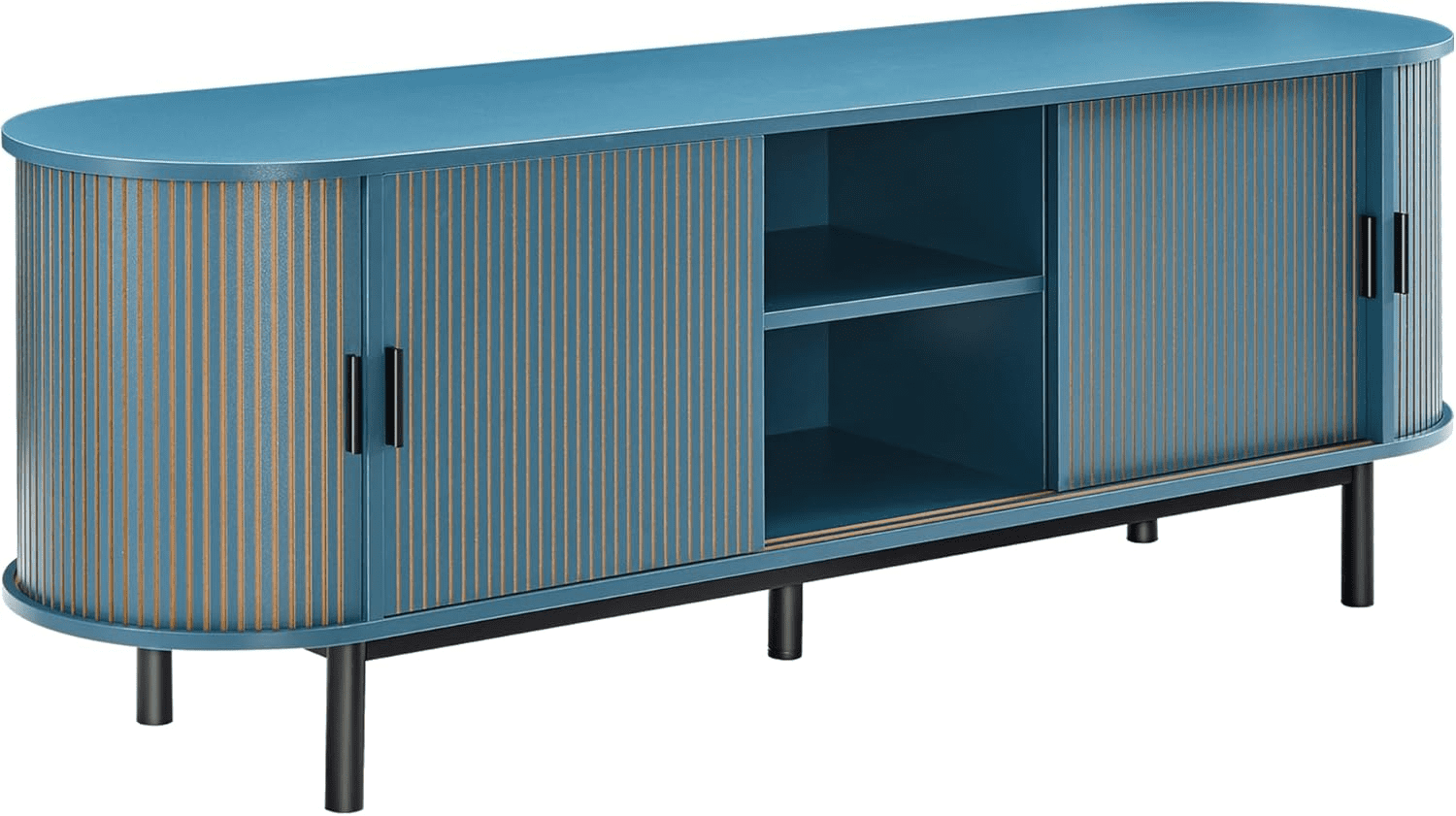 LEFHDA 62" TV Stand, Storage Cabinet and Entertainment Center with Tambour Door, Mid Century Modern TV Stand for Living Room, Modern TV Console Table for 65/70 Inch TV (Blue)