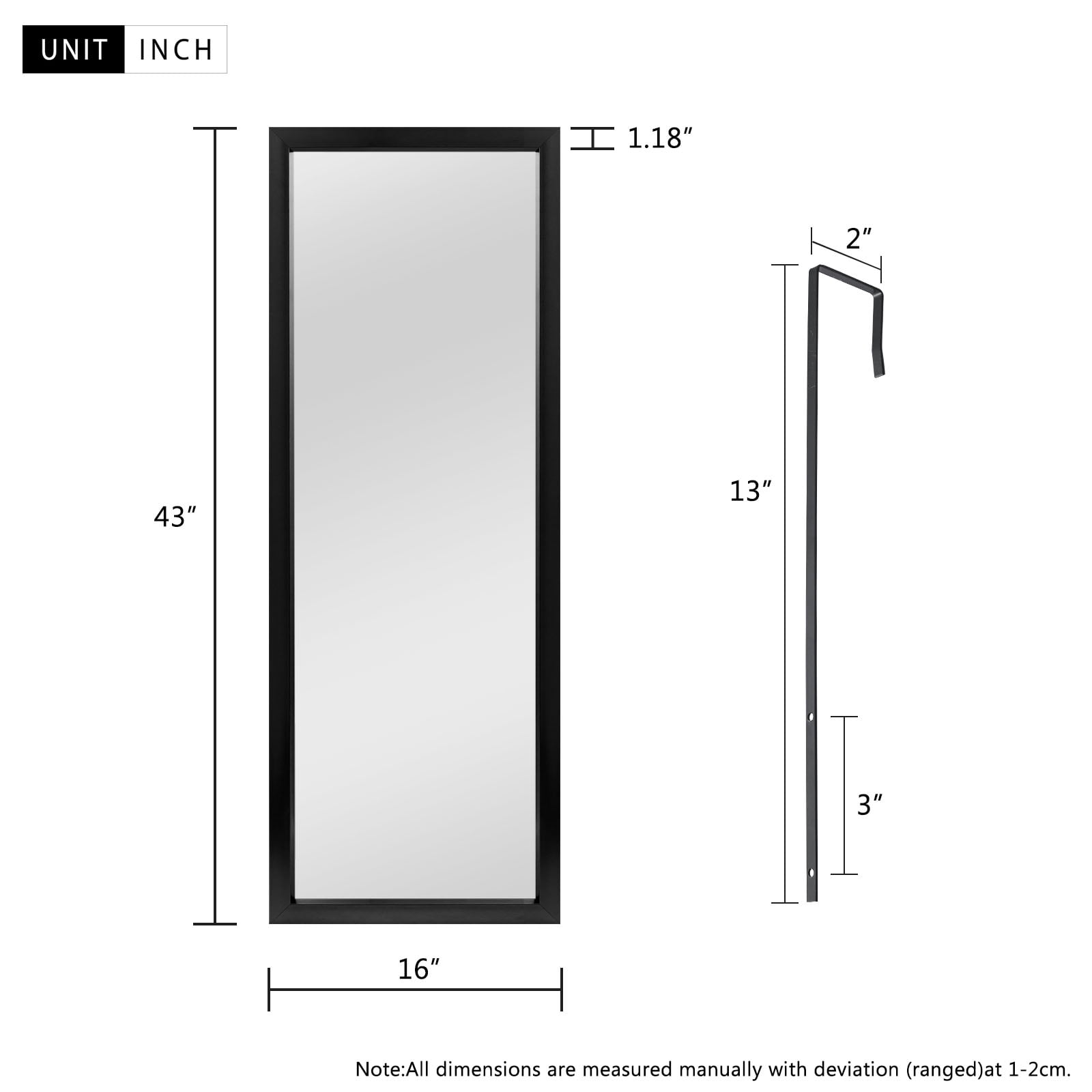 43"*16" Full Length Over The Door Mirror Hanging Mirror for Bedroom Dorm Room Black