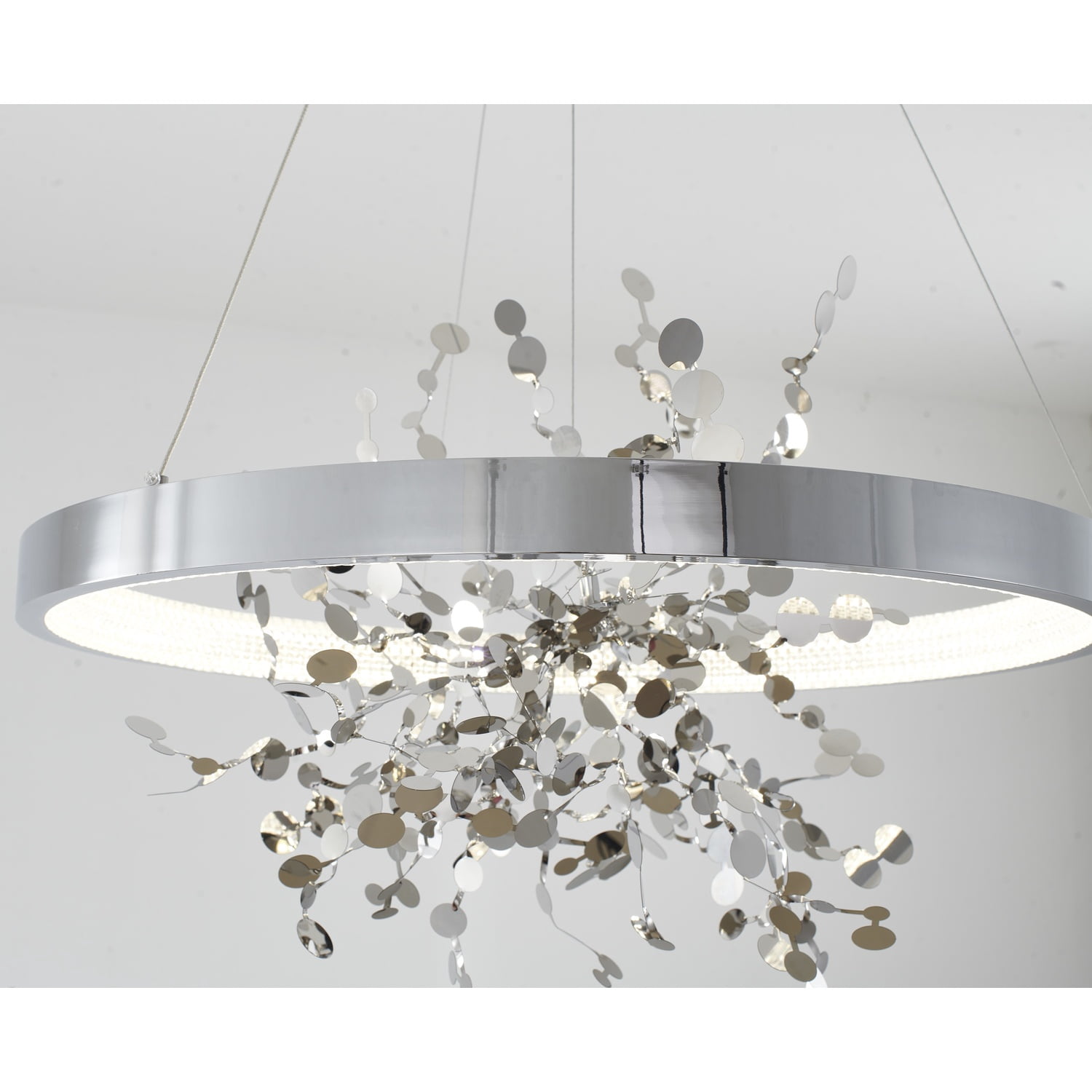 Design Living 1-Light D24" Chrome Frame Chandelier with a Gold Stainless Steel Confetti Interior and Transparent Diffuser