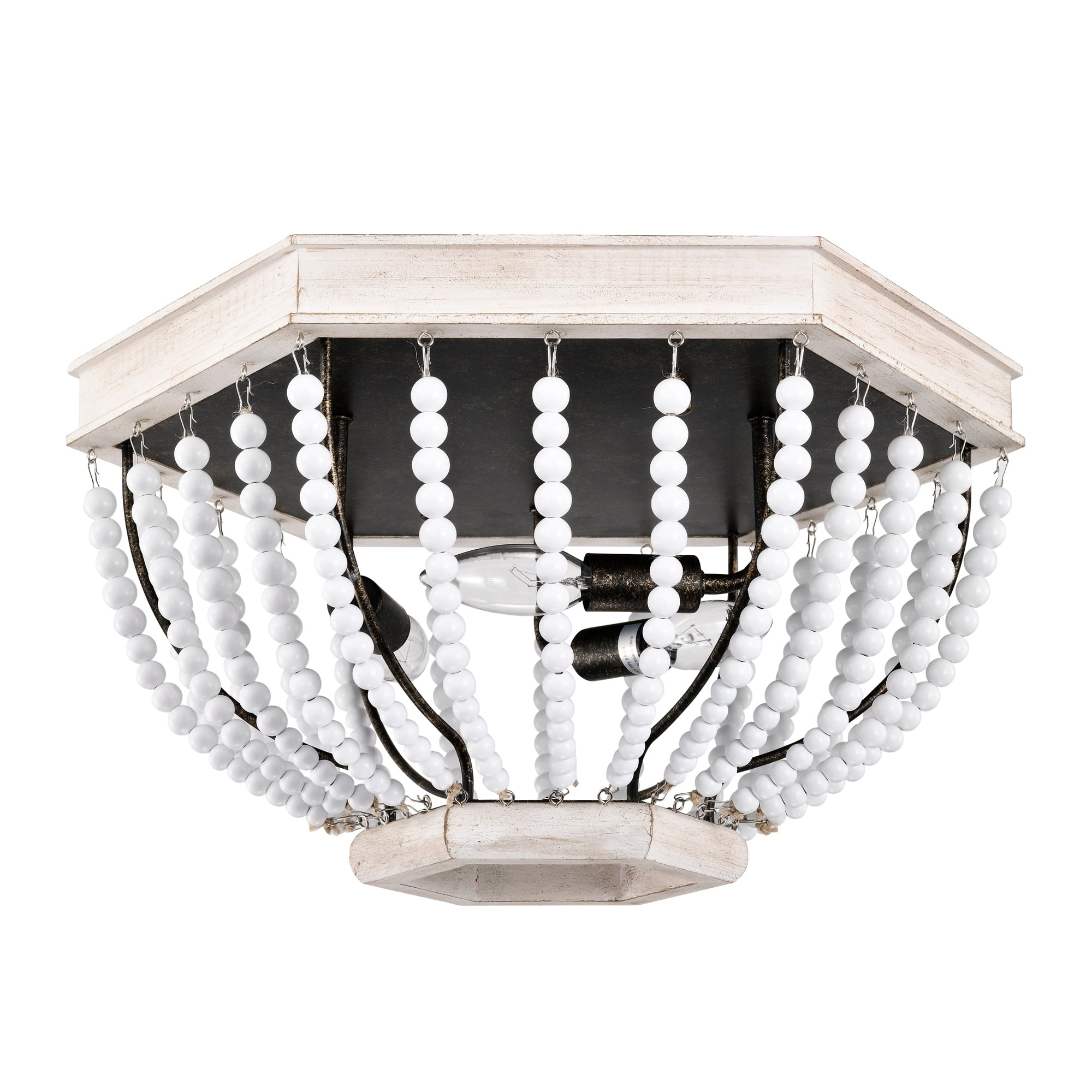 Warehouse of Tiffany Pryne 18 Inch Off White Bead Detail Flush Mount 3-Light