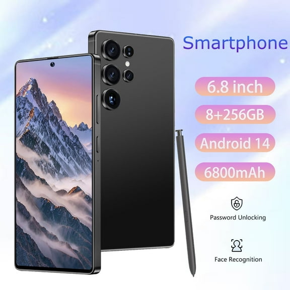 U25 Ultra Unlocked Cell Phone, Built in Pen, 6.8" HD Screen 8+256GB Unlocked Phones, Android 14, 4500mAh Long Battery Life Smartphone, 4G/Dual SIM/Face ID (Gold)
